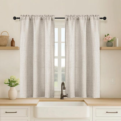 OVZME Cafe Curtains 45 Inch Length 2 Panels, Thick Textured Kitchen Door by OVZME