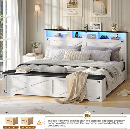 hasuit queen size bed frame with storage ottoman, view 9