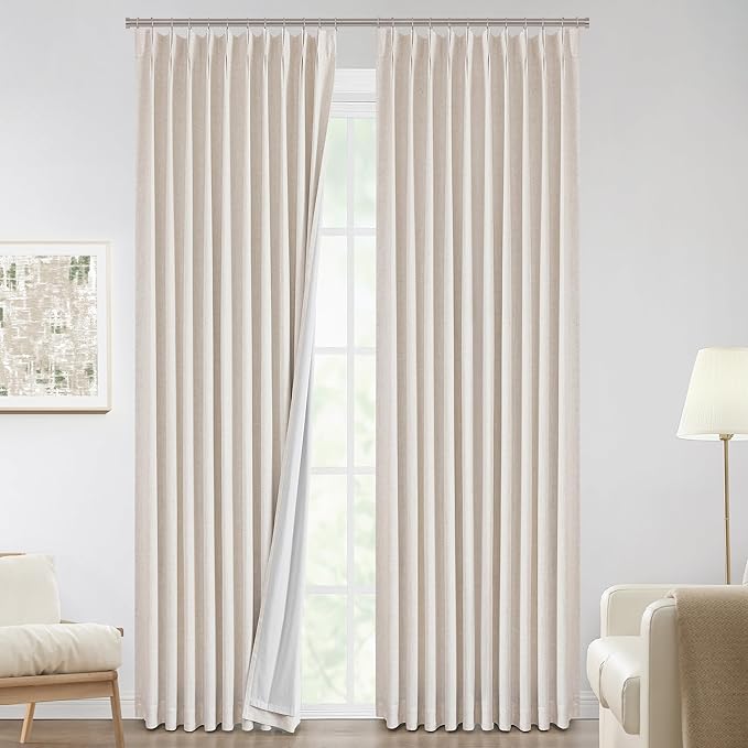 Vision Home Natural Pinch Pleated Full Blackout Curtains Linen Blended Room - Image 7