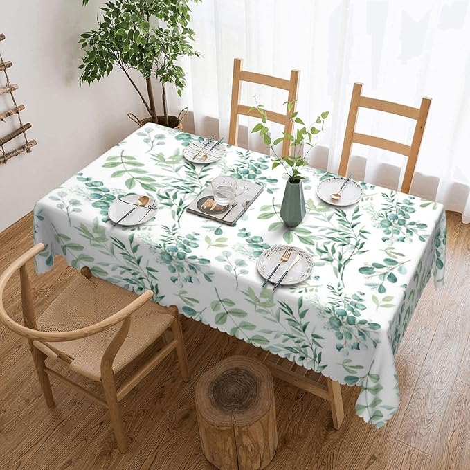 Sage Green Leaves Tablecloth Plant Watercolor Eucalyptus Branches Table Cloth - Image 5