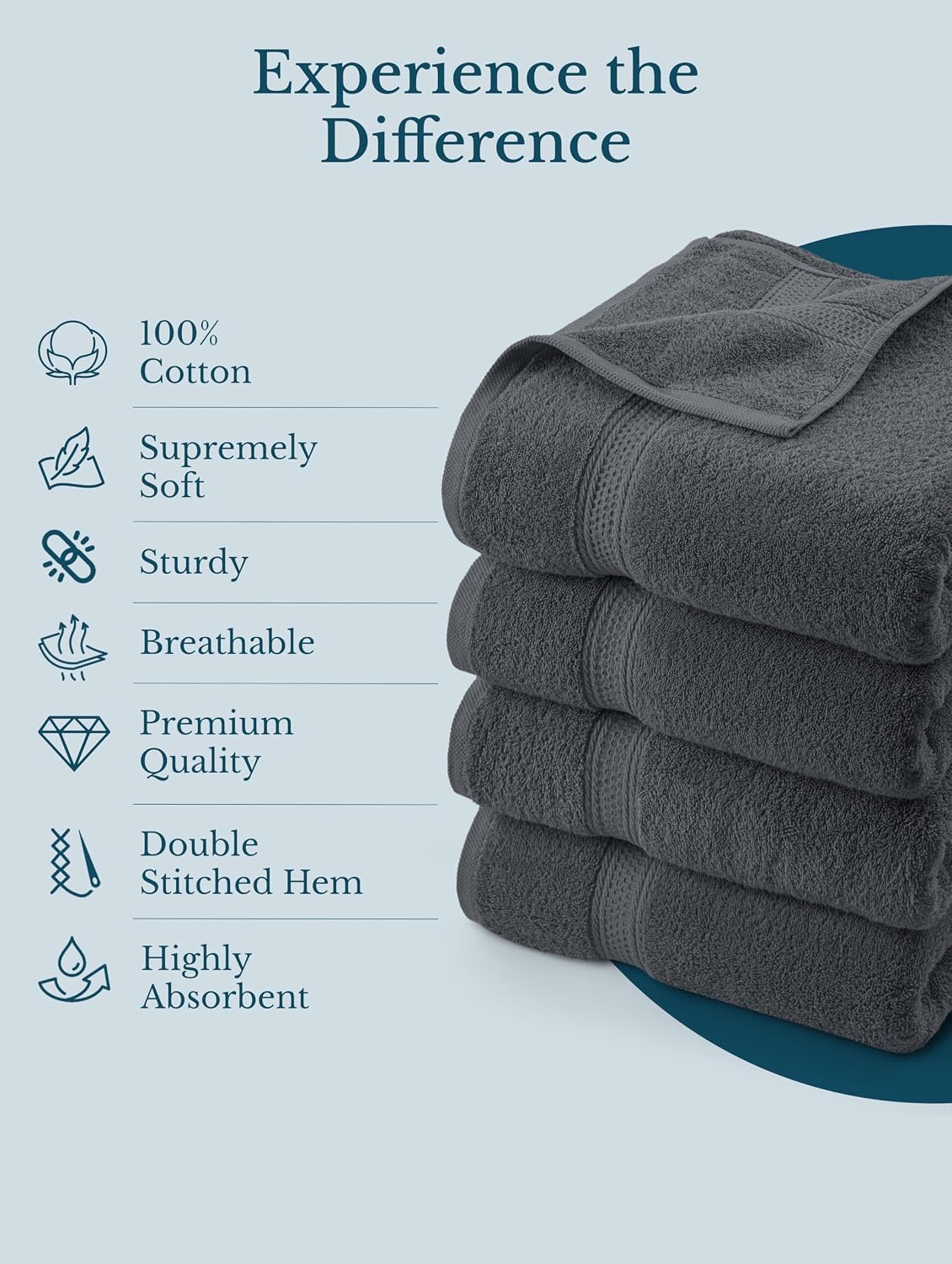 utopia towels 4 pack premium bath towels, 27x54 showing dimensions