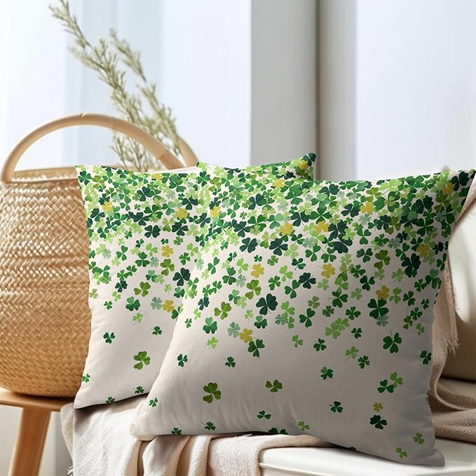 St. Patrick's Day Pillowcase 18x18 Inch 2 Pack Shamrocks Lucky Clover Throw - Image 7