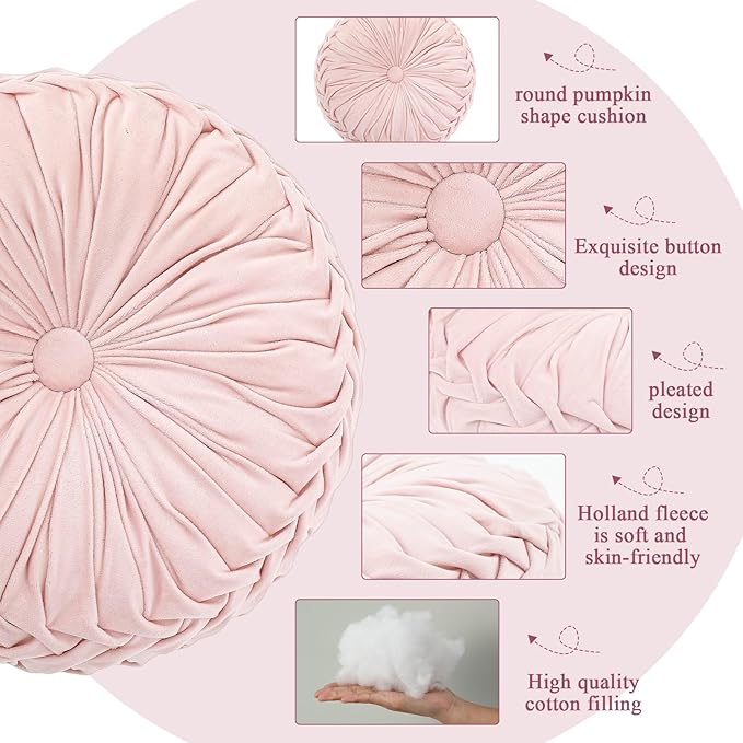 1 Pcs Round Throw Pillows Decorative Velvet Pleated Throw Pillows 15'' Diameter - Image 3