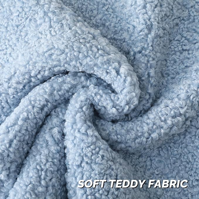 FUTEI Light Blue Throw Pillow Covers 24x24 Inch Set of 2, Furry Faux Fur Teddy - Image 2