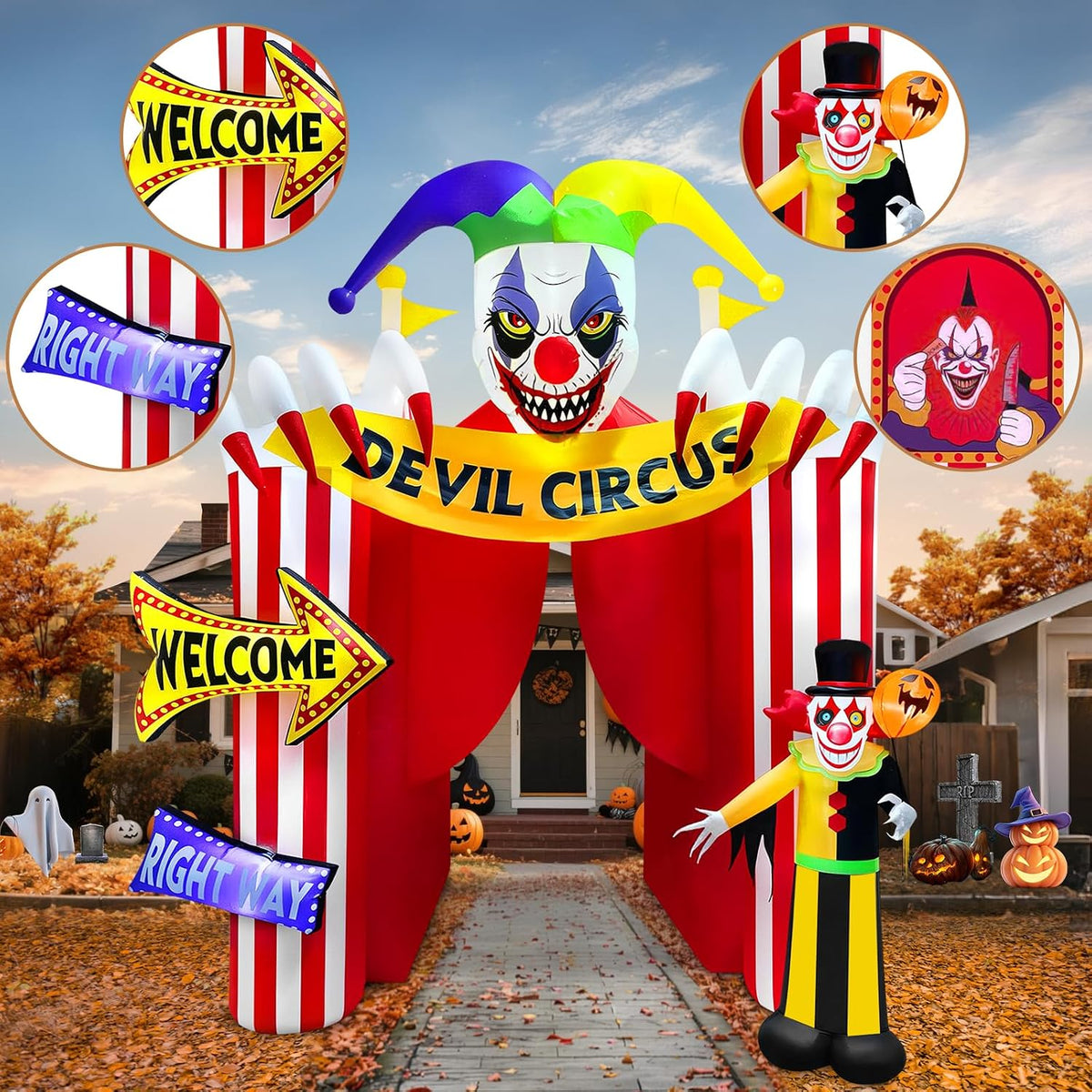 Kalolary 12FT Tall Halloween Inflatables Archway Clown Circus Haunted House
