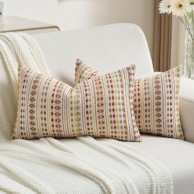 FUTEI Brown Red Decorative Throw Pillow Covers 12x20 Inch Set of 2, Soft Cozy by FUTEI