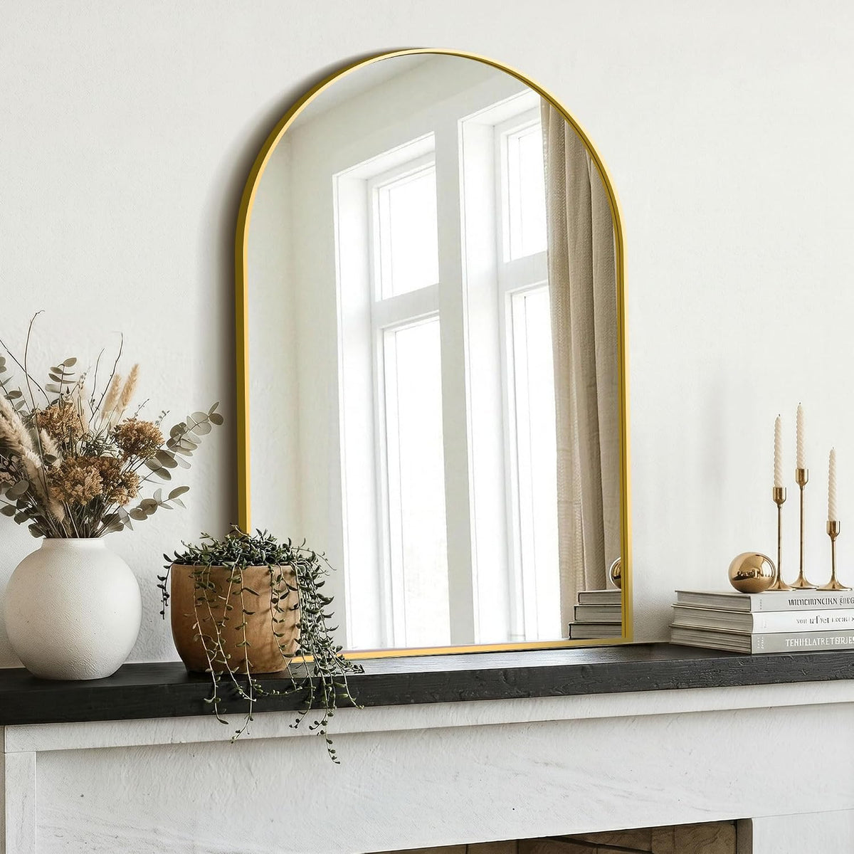 amoise arched bathroom mirror for wall, 2 pack showing dimensions