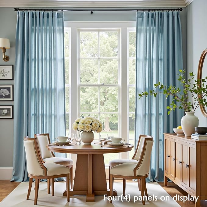 jinchan Blue Linen Blend Curtains 96 inch Length 2 Panels - Image 2