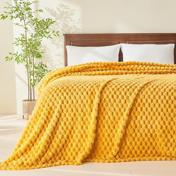 NEWCOSPLAY Super Soft King Blanket Mustard Yellow Premium Silky Flannel Fleece - Image 2