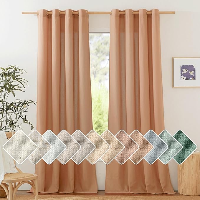 NICETOWN Flax Linen Burnt Orange Curtains 120 inches Long, Grommet Thick Linen by NICETOWN