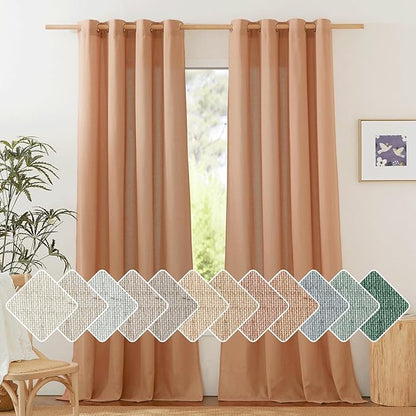 NICETOWN Flax Linen Burnt Orange Curtains 120 inches Long, Grommet Thick Linen by NICETOWN
