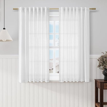 Off White Linen Sheer Curtains 54 Inch Length 2 Panel Set Back Tab Pocket Semi by Nanspring