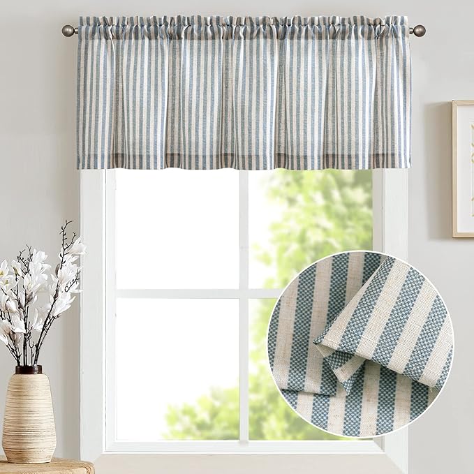 jinchan Valance Curtain Linen Textured Striped Window Curtain - Image 2