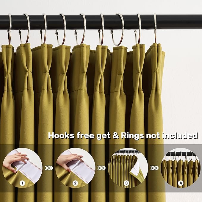 KEQIAOSUOCAI Yellow Pinch Pleated Curtains 108 Inch Length 2 Panels Set Noise - Image 2