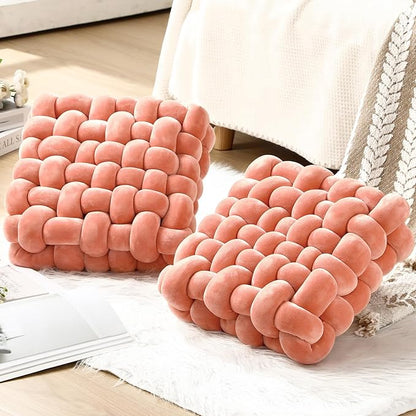Wenqik 2 Pcs Knot Pillows Square Knotted Plush Throws Soft Accent Pillows - Image 4