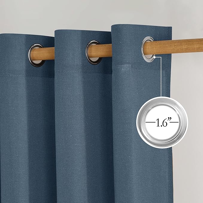 NICETOWN Semi Sheer Flax Linen Navy Blue Curtains 96 inches Long, Grommet Thick - Image 2