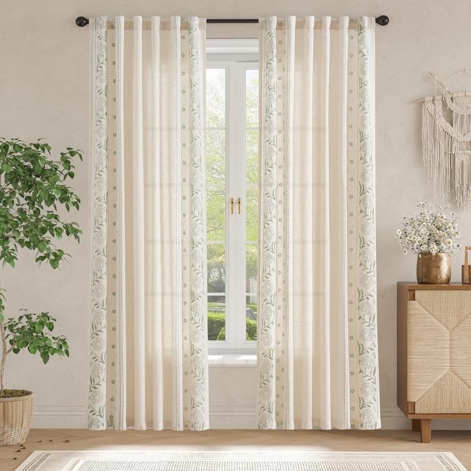 jinchan Winslow 4 Panel Curtains Set 84 Inch Length Embroidered Bordered Floral - Image 3