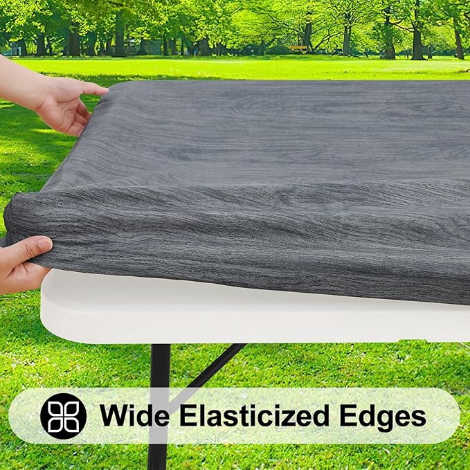 Smiry Rectangle Picnic Tablecloth, Waterproof Elastic Fitted Table Covers - Image 2
