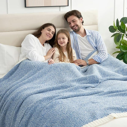 Snuggle Sac Queen Size Bed Blanket Heather Blue, Reversible Super Soft - Image 3