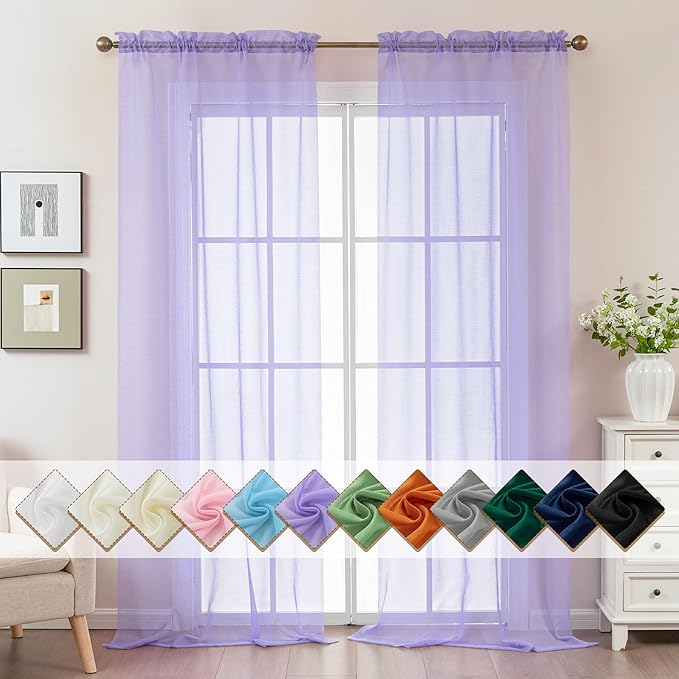 Purple Sheer Curtains 108 Inches Extra Long, Privacy Semi Sheer Curtains by ABLUEN