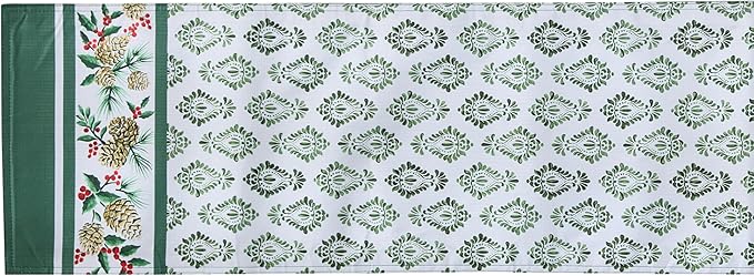 Newbridge Christmas Holly Pinecone Border 70 Inch Long Fabric Table Runner by HomeBargainsPlus