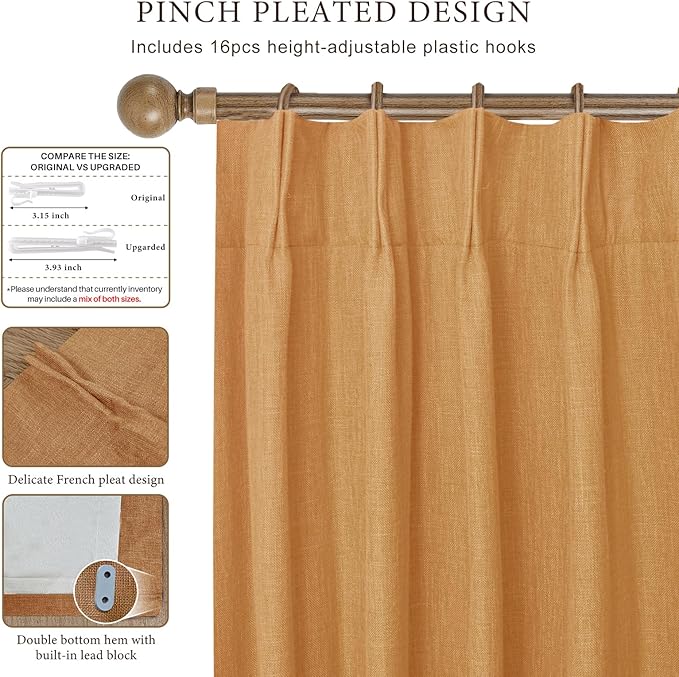 IVAPUPU Linen Pinch Pleated Full Blackout Curtains - Image 3