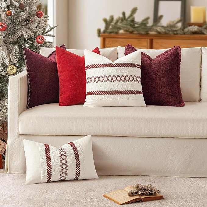 MIULEE Set of 2 Christmas Burgundy Boho Decorative Lumbar Pillow Covers 12x20 - Image 2