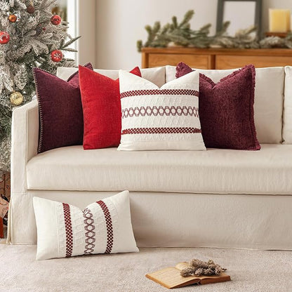 MIULEE Set of 2 Christmas Burgundy Boho Decorative Lumbar Pillow Covers 12x20 - Image 2