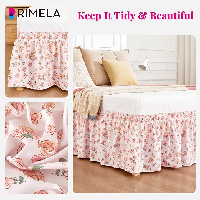 RIMELA Pastel Rose Bed Skirt Queen Size 15 Inch Drop, Elastic Bed Skirting - Image 7