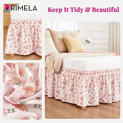 RIMELA Pastel Rose Bed Skirt Queen Size 15 Inch Drop, Elastic Bed Skirting - Image 7