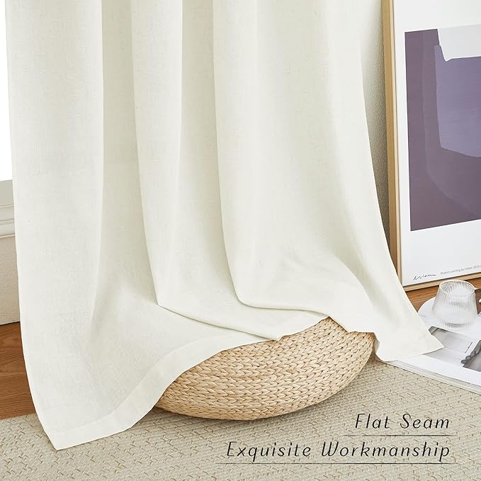 NICETOWN Privacy Off White Linen Blend Curtains Extra Long 108" Long, Rustic - Image 7