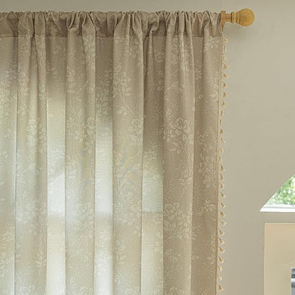ENJOYBRIDAL Floral 63 Inch Curtains 2 Panel Set Light Camel Rustic Drapes Rod - Image 4
