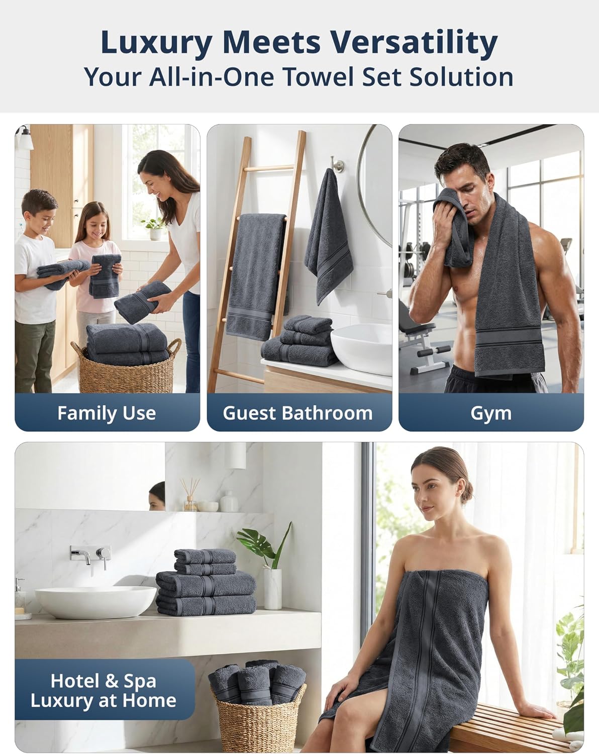 lane linen towel set for bathroom 18 piece showing dimensions