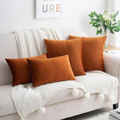 HWY 50 Burnt Orange Velvet Rectangular Throw Pillow Covers 12x20 Inch - Image 2