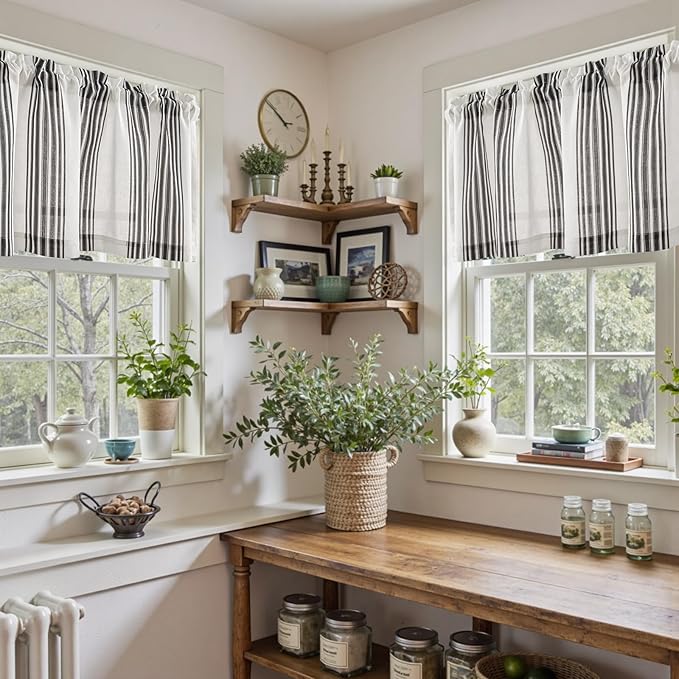 jinchan Striped Linen Valance Curtain 16 Inch Vertical Striped Valance - Image 4