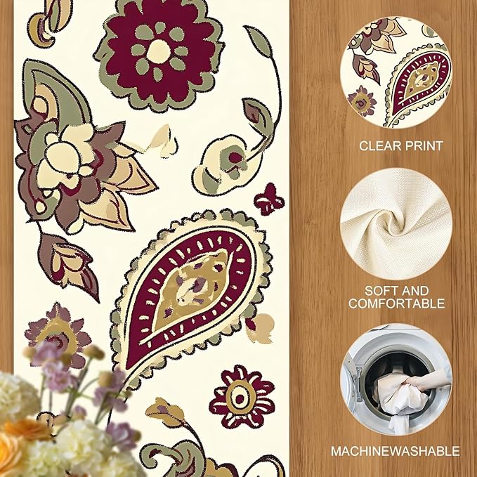 Vintage Floral Table Runner – Boho Persian-Inspired Pattern, 13 x 72 Inches – - Image 4