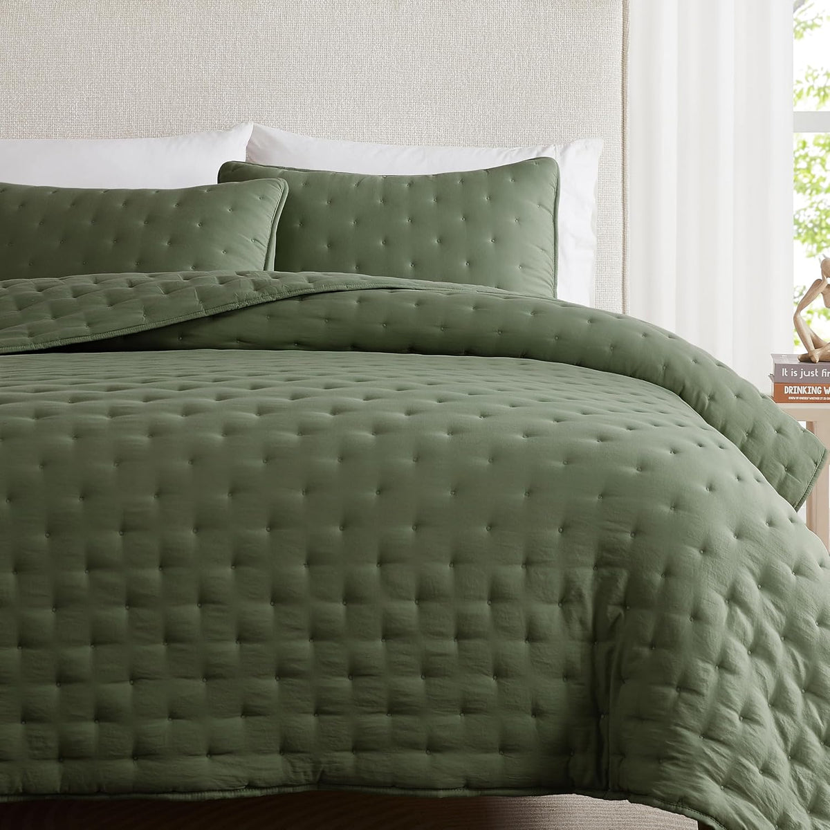 wdcozy olive green california cal king size quilt, main product view