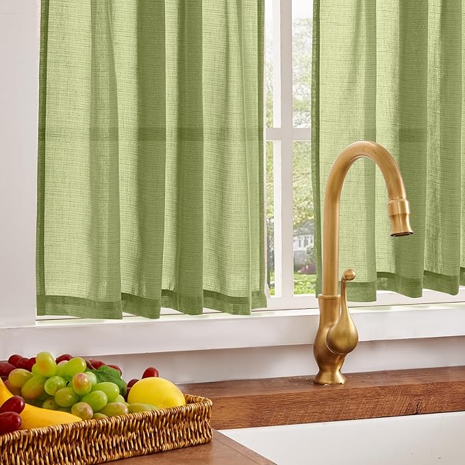 jinchan Linen Pinch Pleated Kitchen Curtains 36 Inch 2 Panels, Natural Linen - Image 4