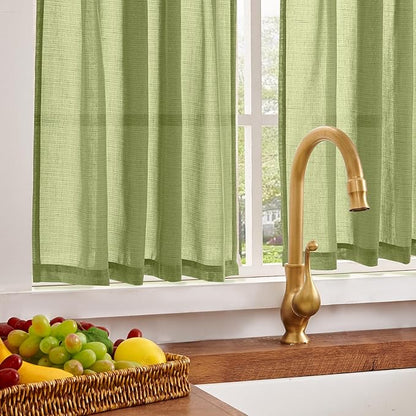 jinchan Linen Pinch Pleated Kitchen Curtains 30 Inch 2 Panels, Natural Linen - Image 4