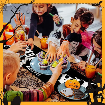 Happy Halloween Table Runner Black Spider Web Witch Pumpkin Kitchen Dining - Image 3