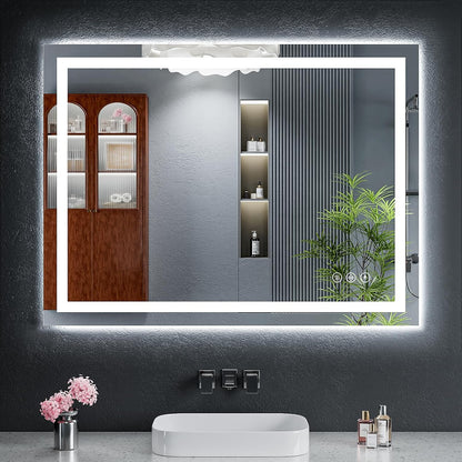40"x30" led bathroom mirror with lights, backlit+frontlit, anti-fog, main product view
