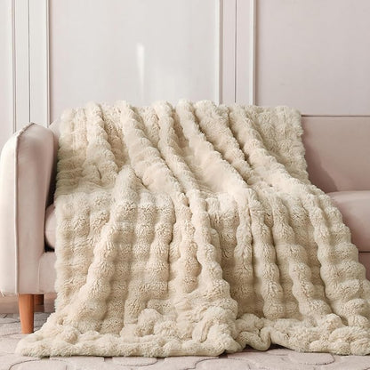 COOVA Faux Fur Throw Blanket for Couch, Cozy Soft and Fuzzy Plush Rabbit Fur - Image 2