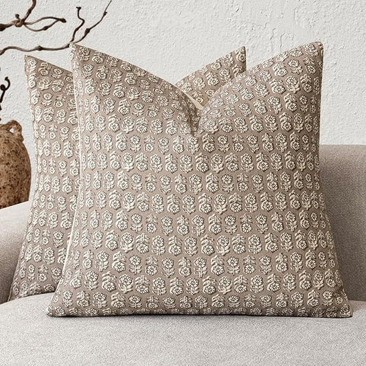 Foindtower Set of 2 Decorative Vintage Floral Print Throw Pillow Covers Neutral by Foindtower