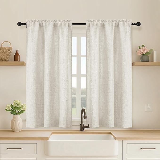 OVZME Cafe Curtains 45 Inch Length 2 Panels, Thick Textured Kitchen Door by OVZME