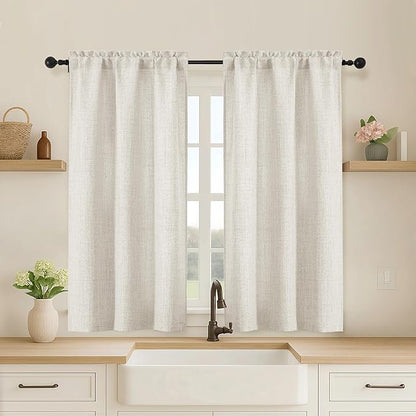 OVZME Cafe Curtains 45 Inch Length 2 Panels, Thick Textured Kitchen Door by OVZME