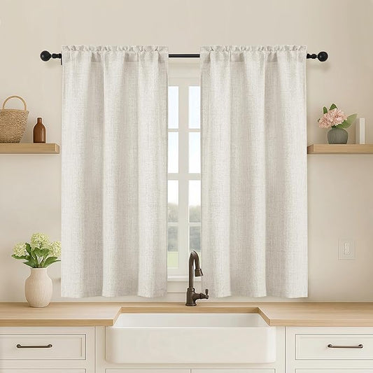 OVZME Cafe Curtains 45 Inch Length 2 Panels, Thick Textured Kitchen Door by OVZME