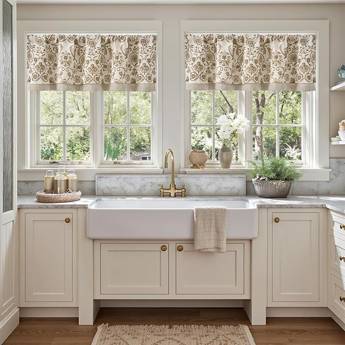 jinchan Linen Valance Kitchen Curtain Pack of 2 Double Layer 16 Inch - Image 3