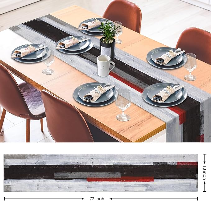 Emvency Black and White Table Runner, Modern Grey Red Art Painting - Image 2