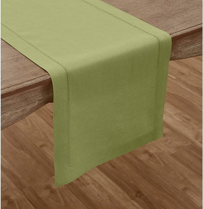 Solino Home Linen Moss Green Hemstitch Table Runner 36 Inches - Image 2
