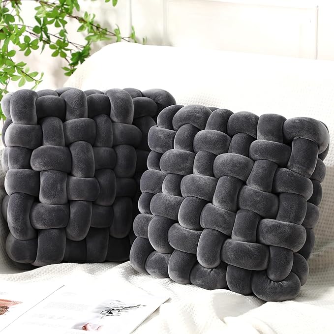 Wenqik 2 Pcs Knot Pillows Square Knotted Plush Throws Soft Accent Pillows by Wenqik